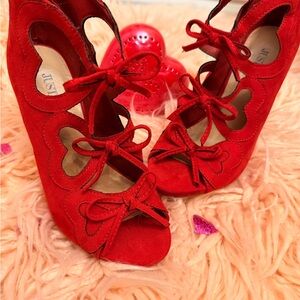 JustFab Red Lace-Up Heels